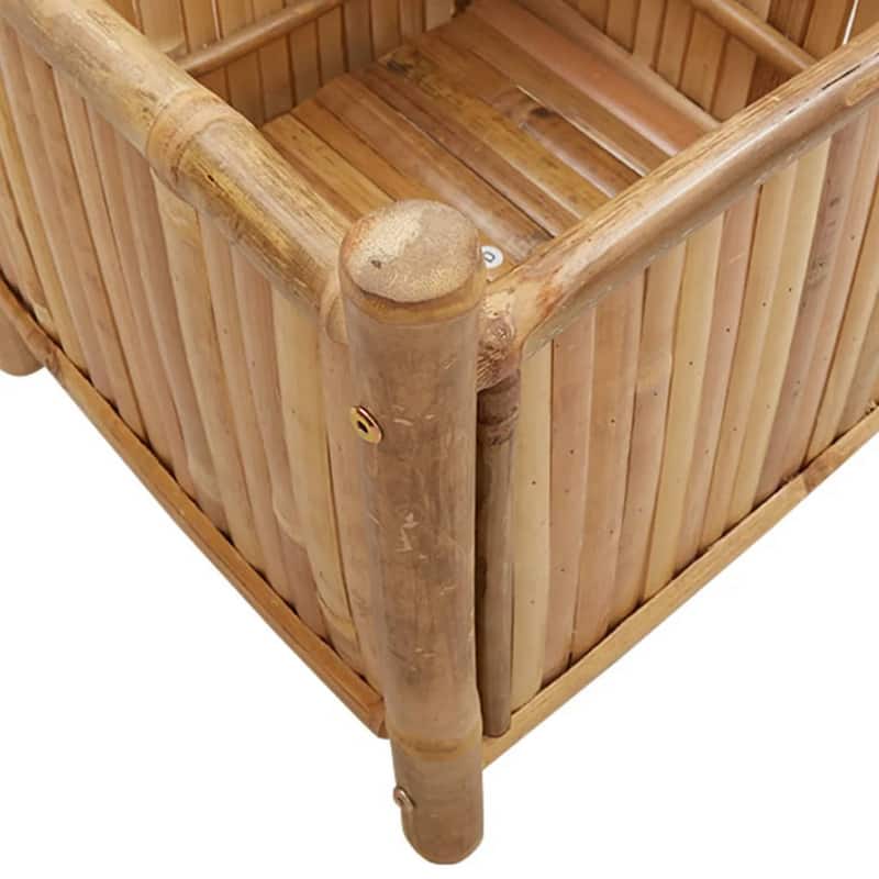 Outdoor Planter, Raised Design, 20 Inch Natural Brown Bamboo Finish