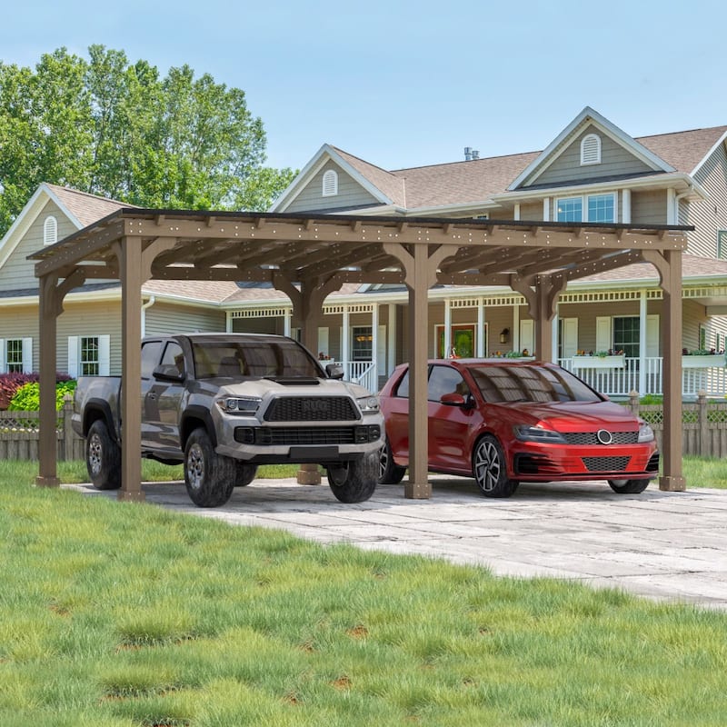 VEIKOUS Wood BBQ Grill Gazebo with Steel Roof for Patio Garden Backyard and Lawn