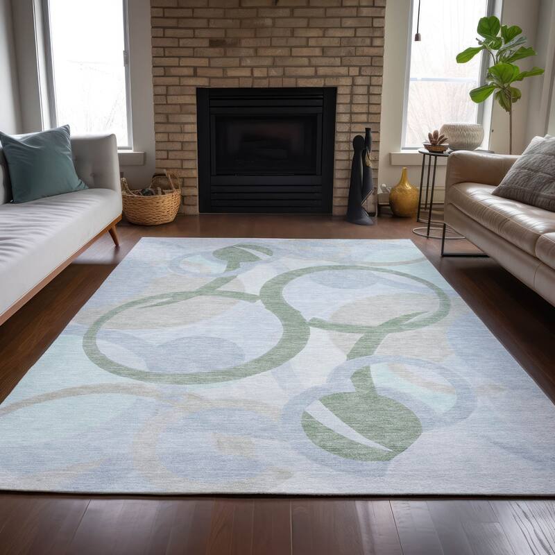 Machine Washable Indoor/Outdoor Contemporary Deco Chantille Rug