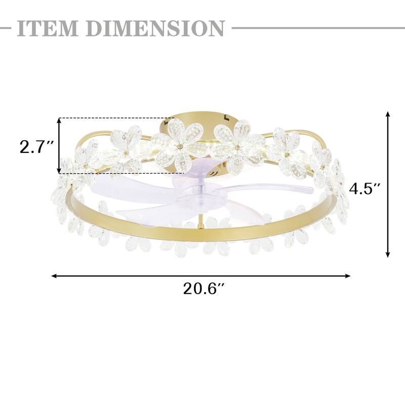 20" Modern Crystal Garland Ceiling Fan 6-Speed Dimmable Flush Mount Ceiling Fan with Remote and APP Control