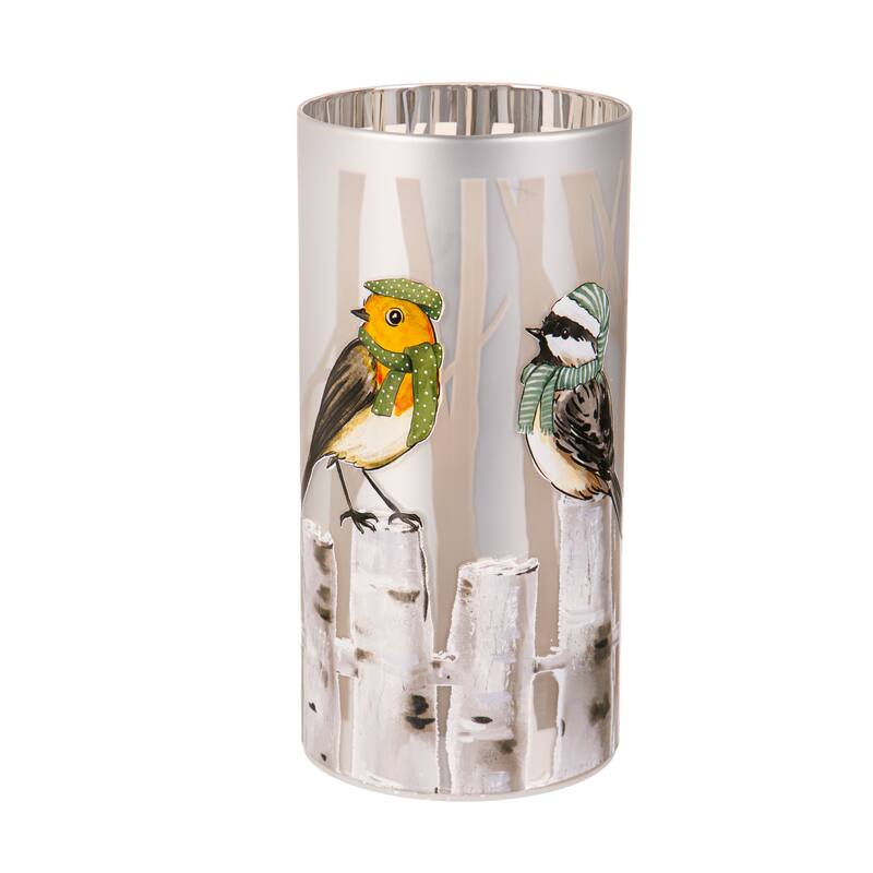 8" LED Lasercut Glass Table Decor with Birds on a Fence Design