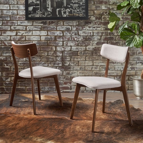slide 2 of 36, Chazz Mid Century Fabric Dining Chairs (Set of 2) by Christopher Knight Home Light Beige + Natural Walnut
