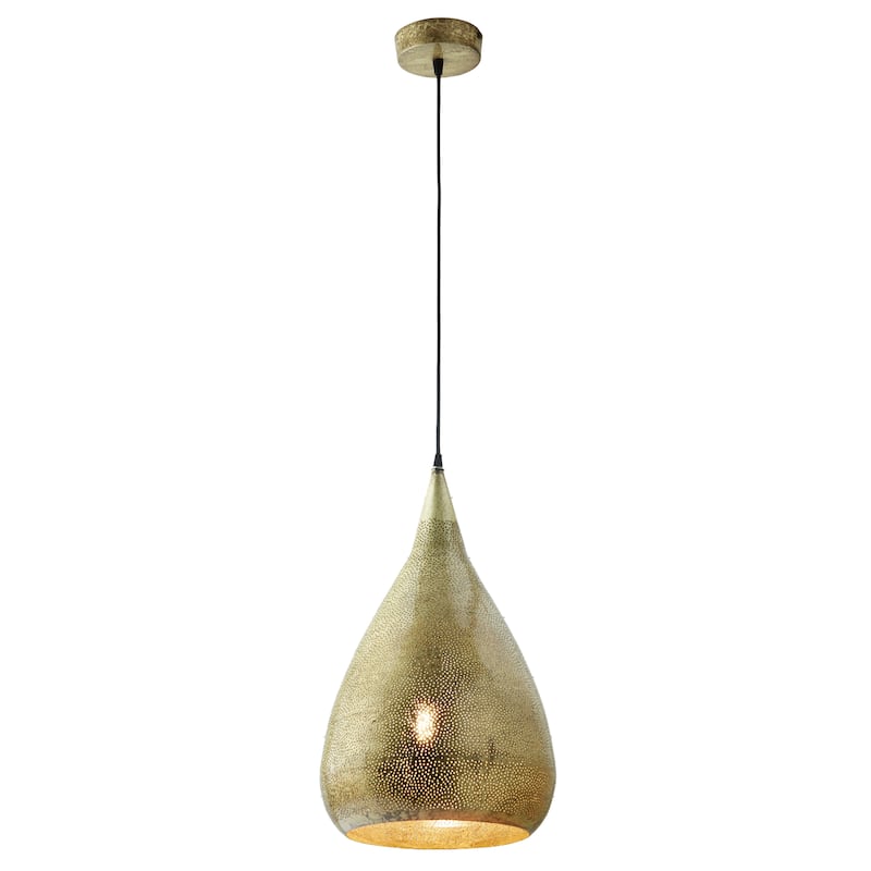 Penny River of Goods Cone-Shaped Pendant Lamp with Antique Gold Punched Metal Shade - 13" x 13" x 23.3/88.3" - 13" x 13" x 23.3/88.3" - Antique Gold