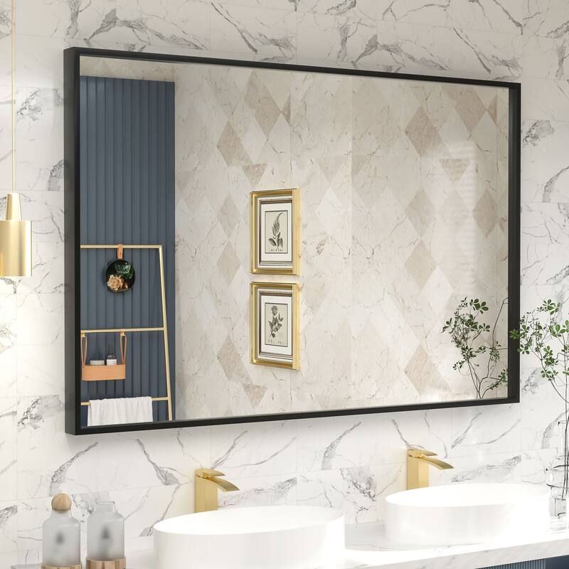 Aluminum Alloy Framed French Cleat Mounted Tempered Glass Wall Vanity Mirror - 48" x 32"