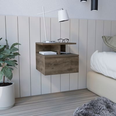 Floating Nightstand with Drawer and Open Storage Shelves