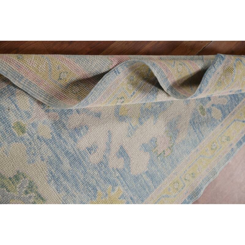 Vegetable Dye Oushak Turkish Runner Rug Hand-knotted Blue Wool Carpet - 3'3"x 12'10"