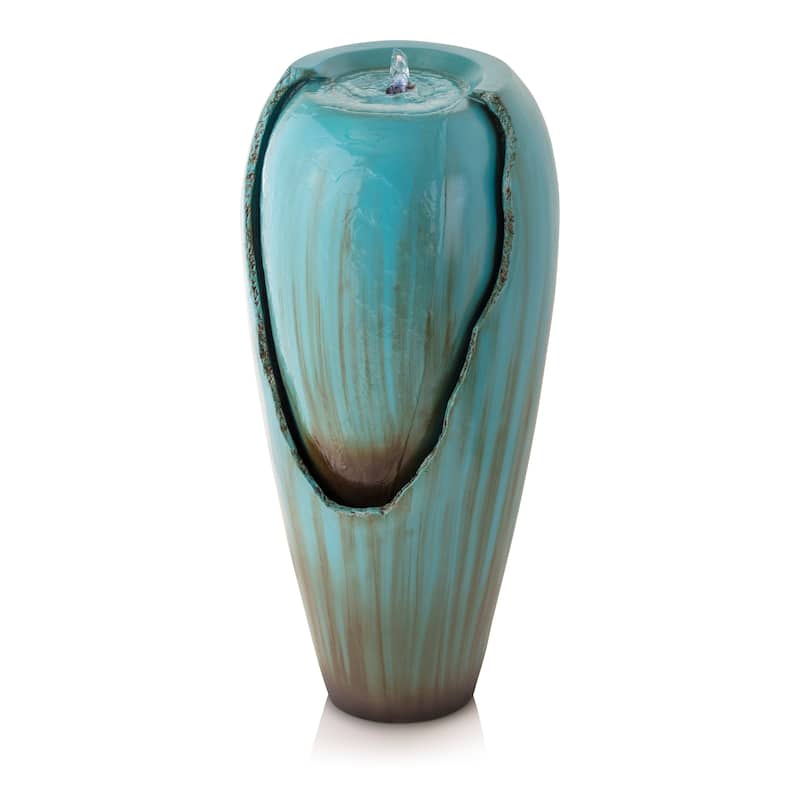 Alpine Corporation 33" Tall Ceramic Jar Fountain with LED Light