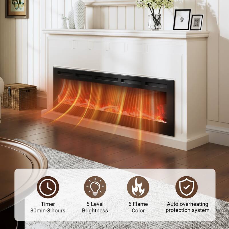 Clihome 30-72Inch Recessed Wall-mounted w/ RC (1500W) Electric Fireplace