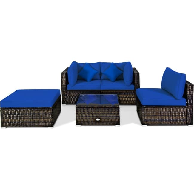 5 Pcs Outdoor Patio Rattan Furniture Set Sectional Conversation with Cushions - 29.5'' x 29.5'' x 25.5'' (L x W xH)
