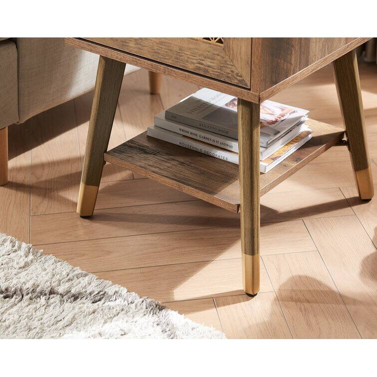 Wood Square End Table With Storage And Charging Station
