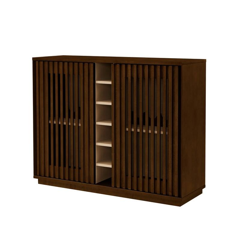 Mid Century Modern Fluted Buffet Cabinet with Wine Glass Holder and Wine Rack