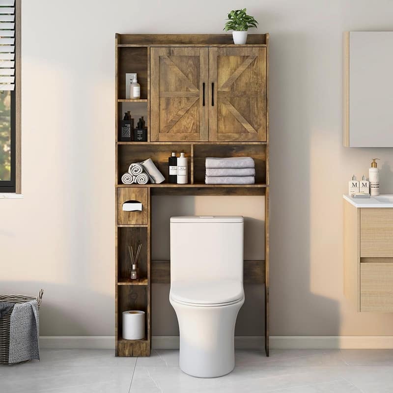 Over The Toilet Storage Cabinet - 7.9"D x 32"W x 67"H - Rustic Brown
