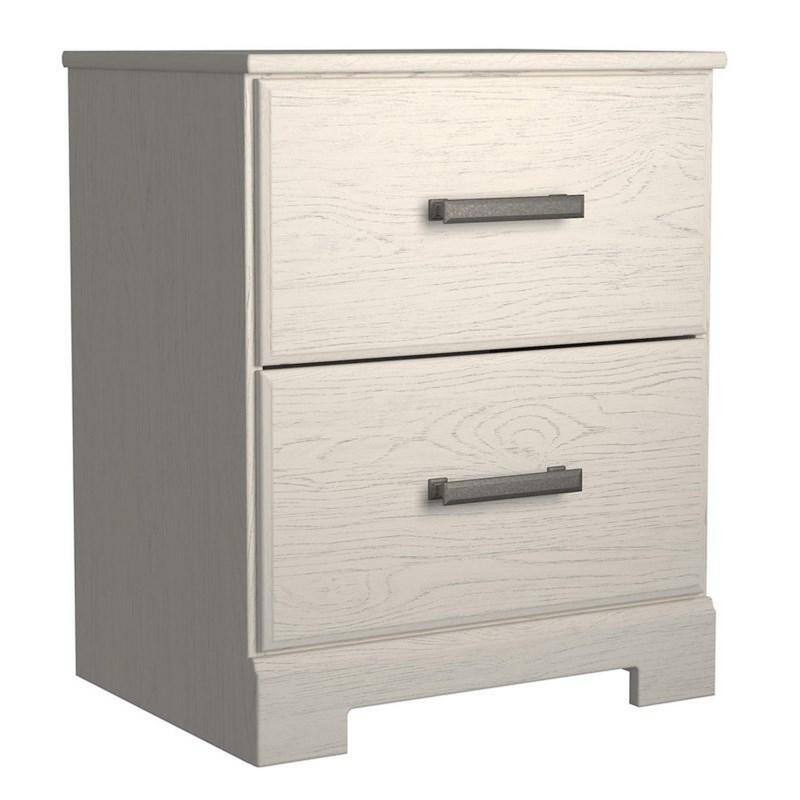 24 Inch Modern Rustic Composite Wood Nightstand, 2 Drawers, Oak White - White - 2-drawer