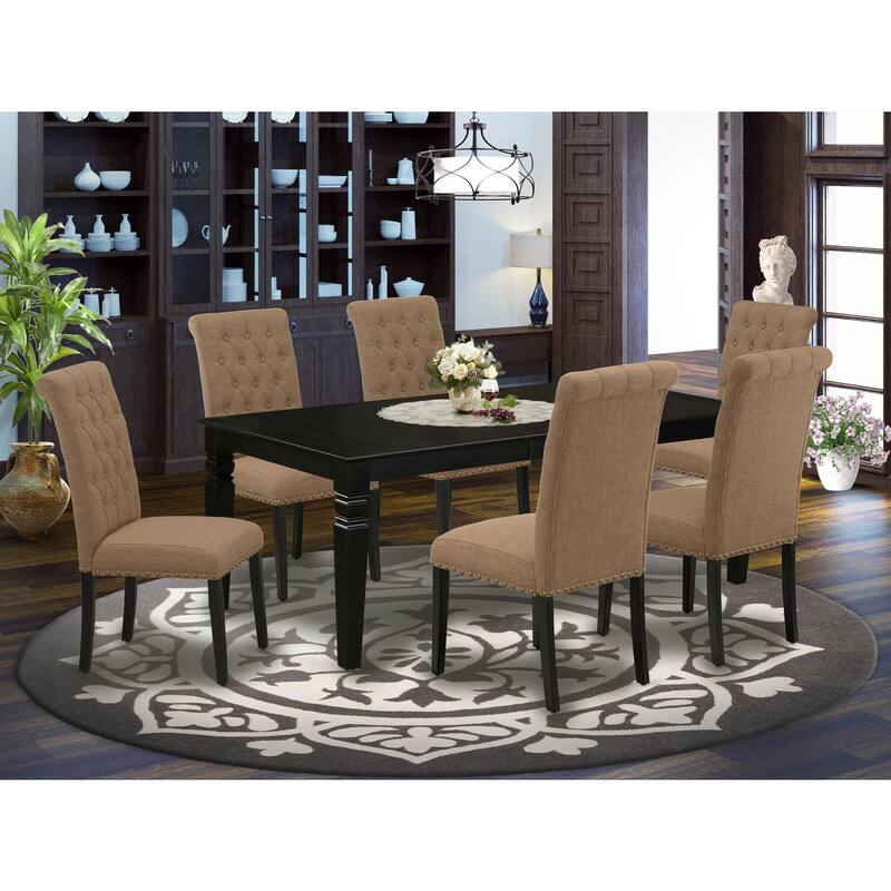 7Pc Dinette Set - Kitchen Table with Leaf & 6 Parson Chairs - Black & Sable - 84
