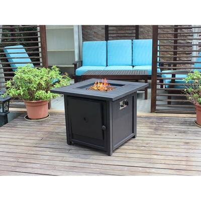 Upland 30" Slat Top Gas Fire Pit Table-Brown