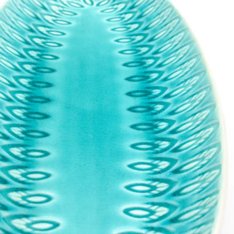 Euro Ceramica Peacock 13" Oval Crackle-Glazed Appetizer Platter - 13.63 in. x 4.81 in. x 1.38 in.