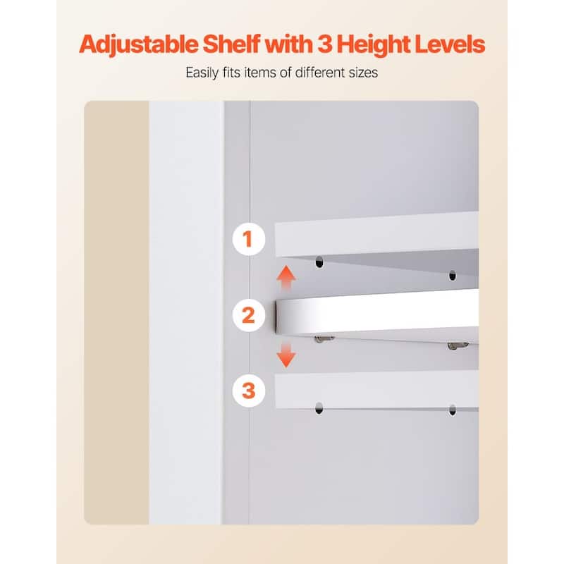 White Wall-Mounted Bathroom Cabinet with Adjustable Shelves and Multi-Layer Storage Towel Bar - 23” x 8” x 27”