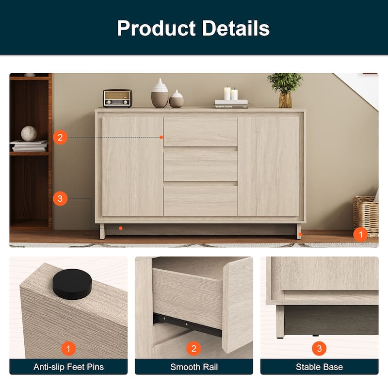 Modern Storage Cabinet with 2 Doors, 3 Drawers & Framed Edge Design - N/A