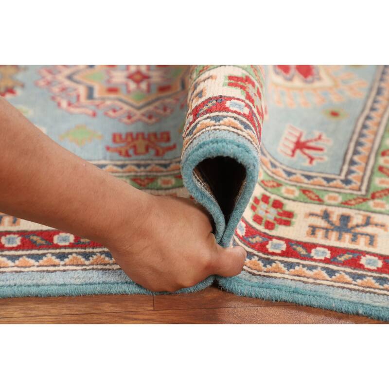 Light Blue Kazak Oriental Rug Handmade Accent Wool Carpet - 2'9" x 4'3"
