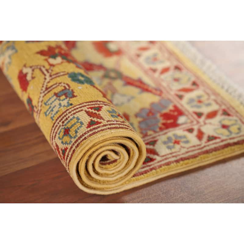 Yellow Kazak Oriental Foyer Rug Hand-Knotted Floral Wool Carpet - 2'0" x 3'0"