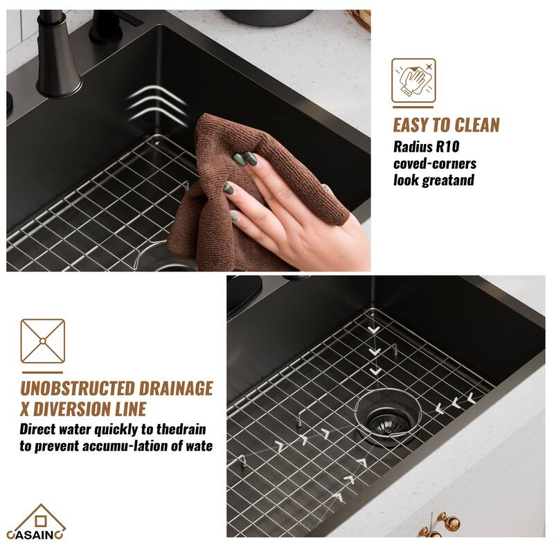 Stainless Steel Sink 33 in. 16-Gauge Single Bowl Drop-In Kitchen Sink with Bottom Grid and Drainer - 33" x 22"