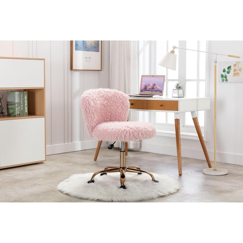 Porthos Home Itzel Armless Office Chair, Plush Fabric, Gold Legs