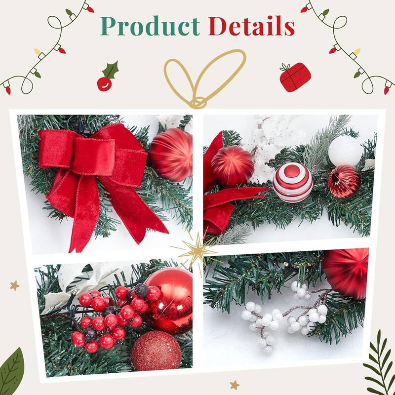 6 Ft Pre Lit Christmas Garland for Mantle Outdoor Window Fireplace - N/A