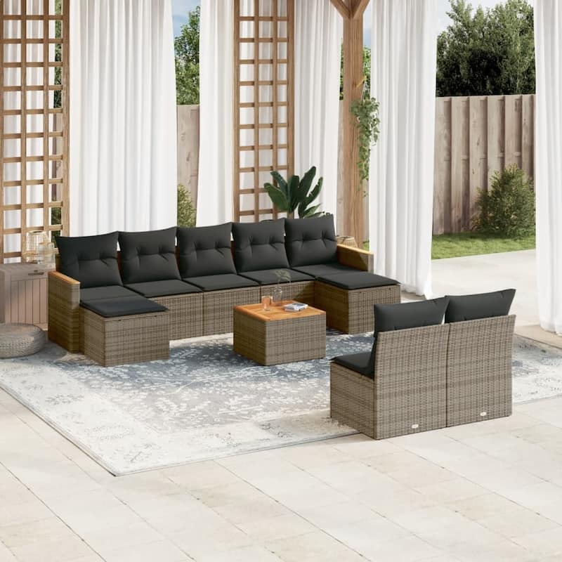 vidaXL Patio Sofa Set with Cushions Outdoor Conversation Furniture Poly Rattan - Gray with table