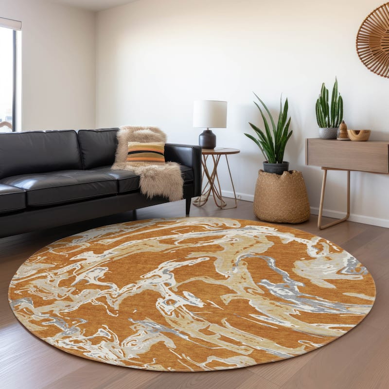 Premium Washable Super Soft Abstract Thrust Mayfield Rug - Copper - 8' x 8'