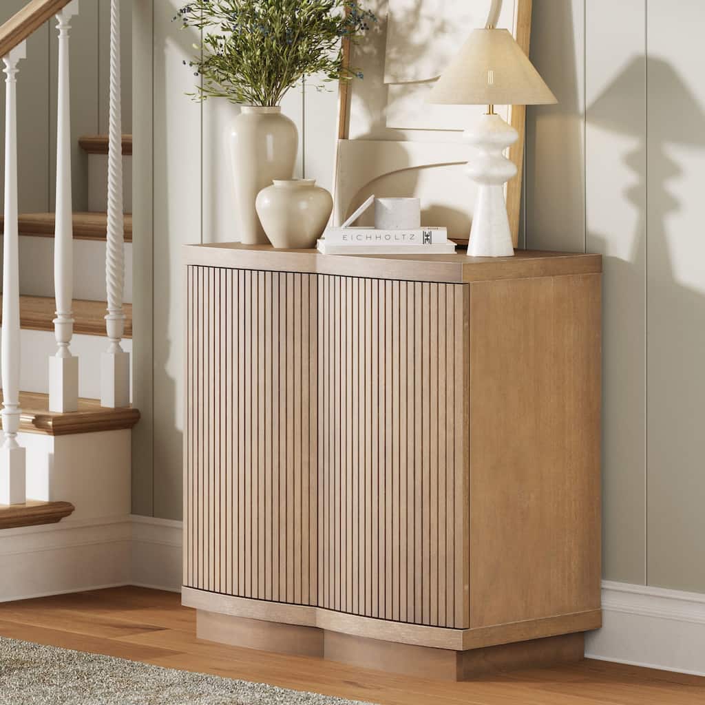 Tambellini Mid Century Modern Accent Cabinet with Doors or Media Storage Cabinet for Living Room with Solid Wood Base