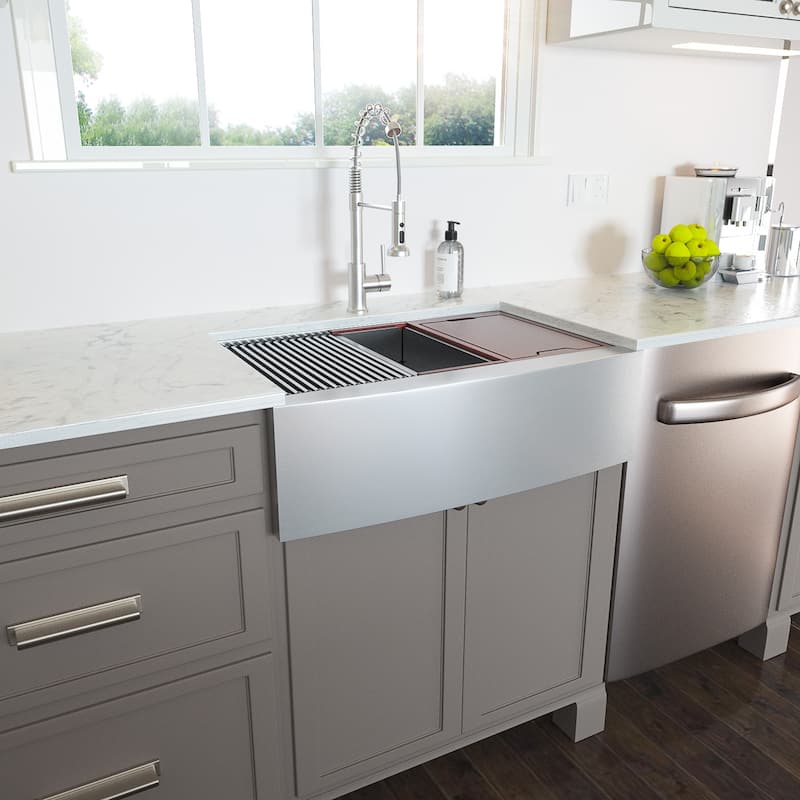 Apron-Front Stainless Steel 33 in. 16-Gauge Single Bowl Farmhouse Kitchen Sink with Workstation - 33" L x 22" W x 10" D