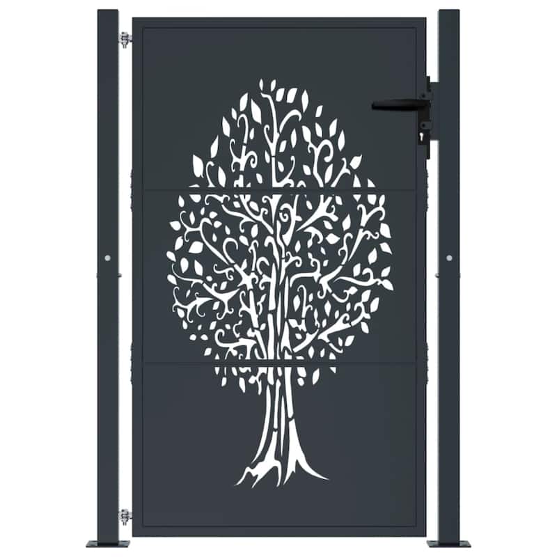 vidaXL Garden Gate Decorative Door Outdoor Fence Anthracite Steel Tree Design - 41.3 x 51.2"
