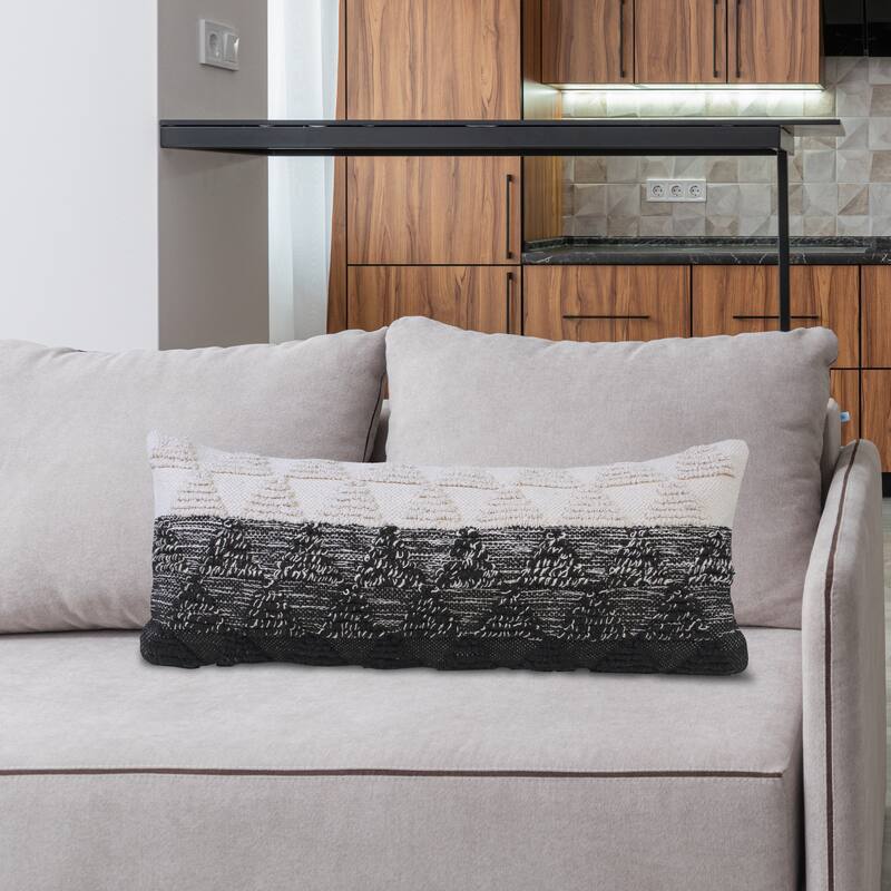 Sevita Contemporary Textured Diamond Cotton Throw Pillow - 14" x 36" - Cotton - Black/Off-White
