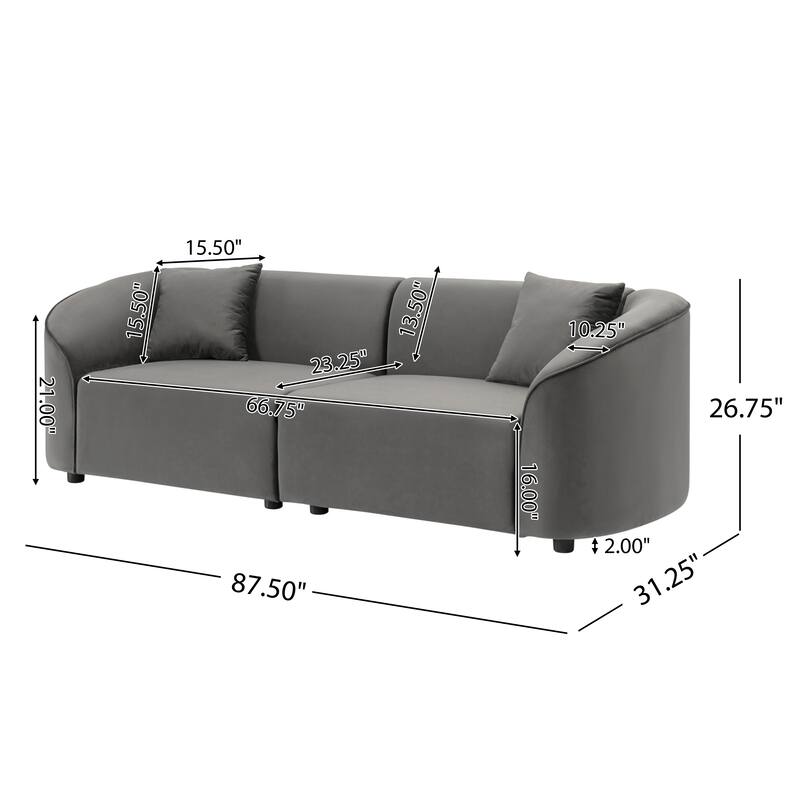 87" Curved Grey Sofa with Plush Seating and Durable Frame