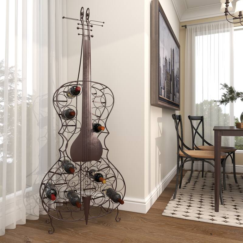 Metal Cello 26 Bottle Standing Wine Rack - Black - Roche River Decor - 27"W, 68"H