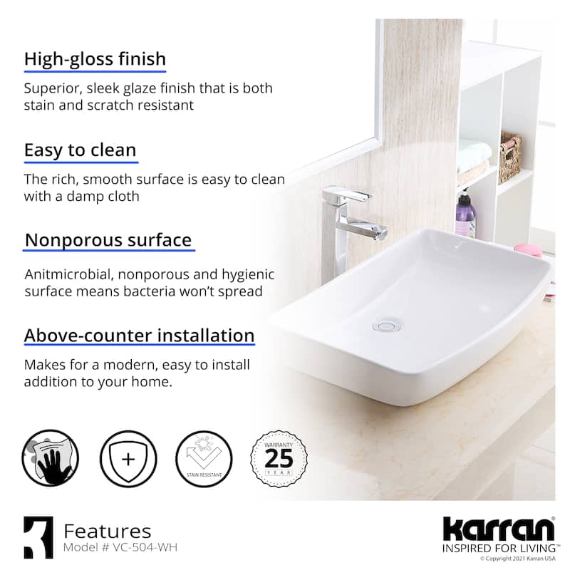 Karran Valera 24" Vitreous China Vessel Bathroom Sink in White