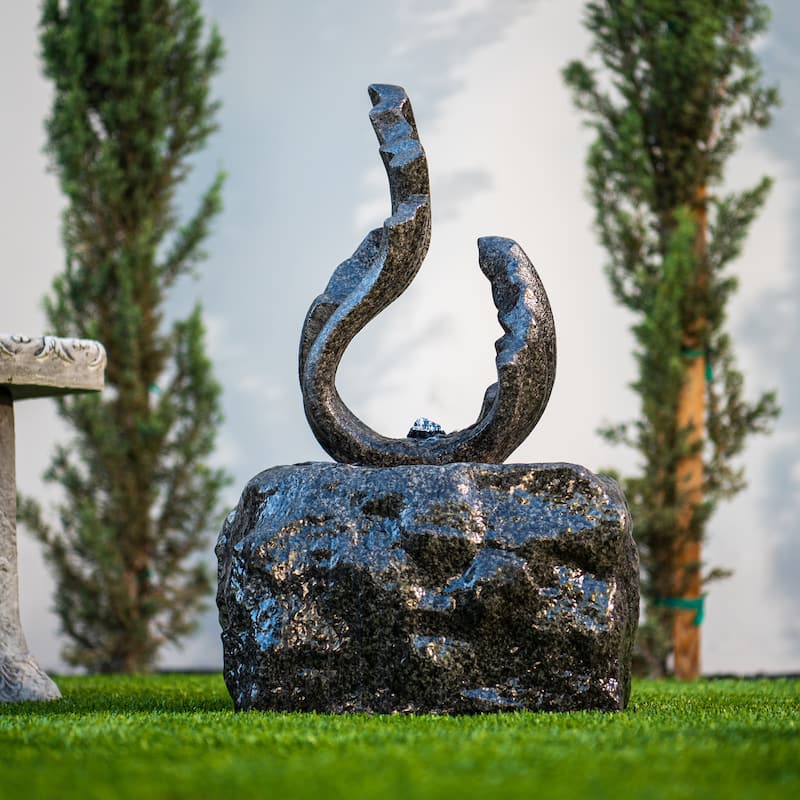 XBrand 25 in H Stone-look Sculptural Modern Freestanding Fiber Resin Outdoor Garden Fountain w/ LED Light