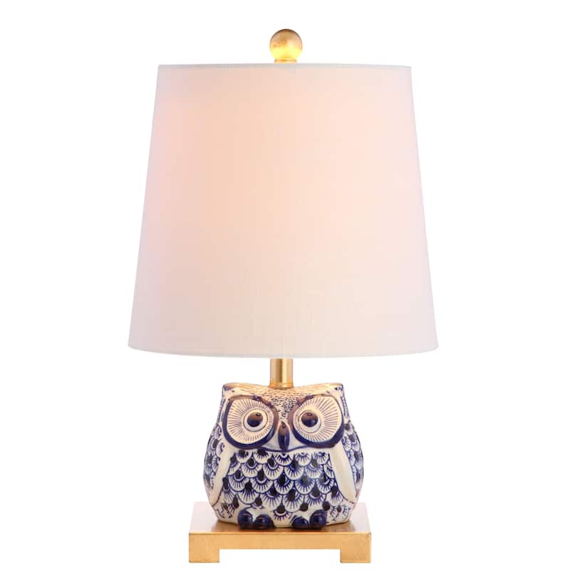 Tiki 16" Ceramic Mini LED Table Lamp, Blue/White by JONATHAN Y - 16