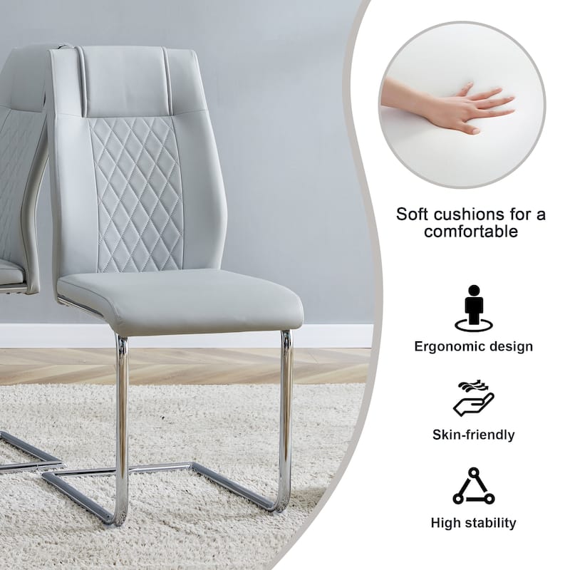 Modern 7-Piece Dining Table and Chair Set, 63" Faux Marble Glass Table with Stainless Steel Legs and PU Dining Chair