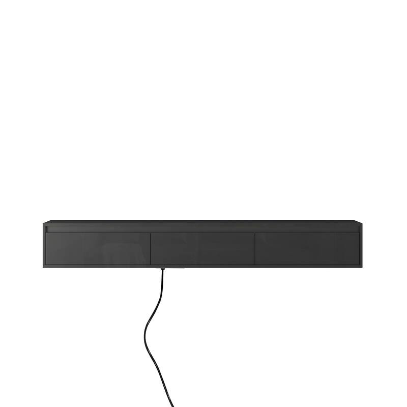 Modern Floating Wall-Mounted TV Stand with High-Gloss TV Stand, featuring LED Lights and Power Outlets, for Living Rooms