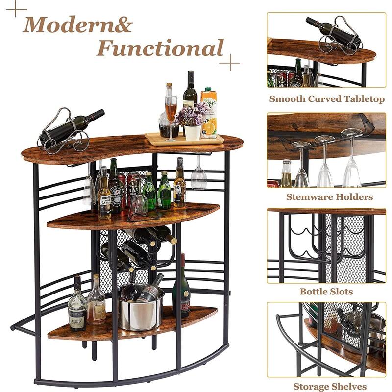 VECELO Home Bar Unit, Liquor Bar Table with 2-Tier Storage
