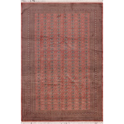 Rustic Bokhara Hoffman Peach/Black Hand Knotted Wool Rug - 9'5'' x 11'10''