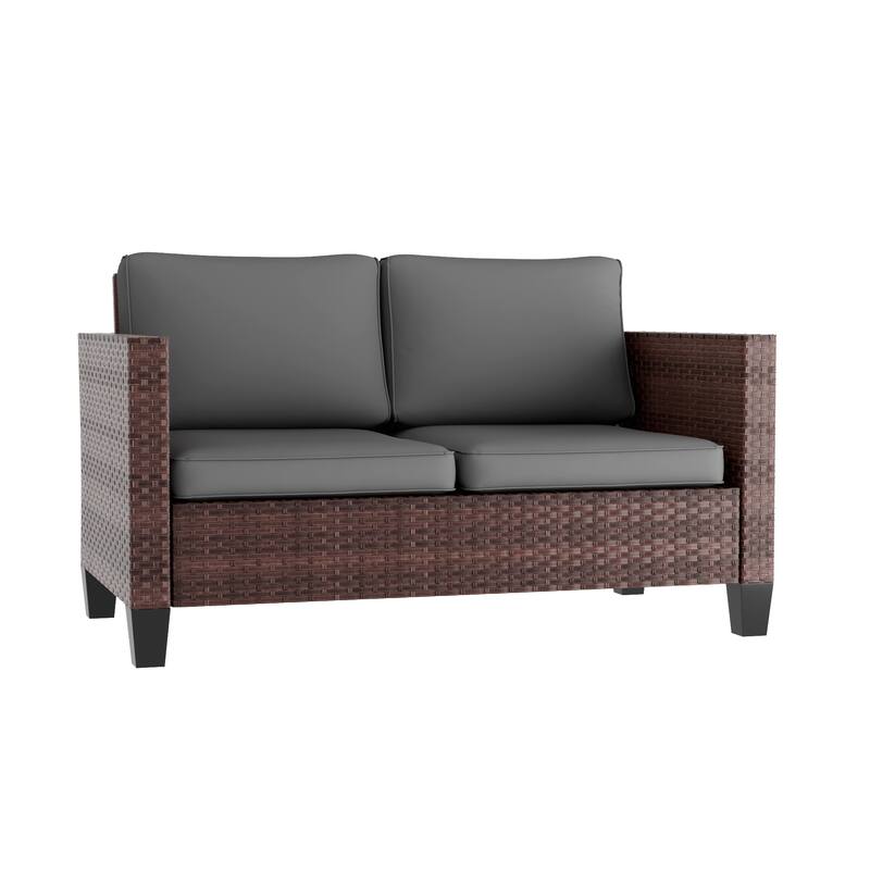 Livoosun Patio Loveseat Sofa Outdoor Wicker Couch, 2-Seater Furniture with High Back and Removable Cushions
