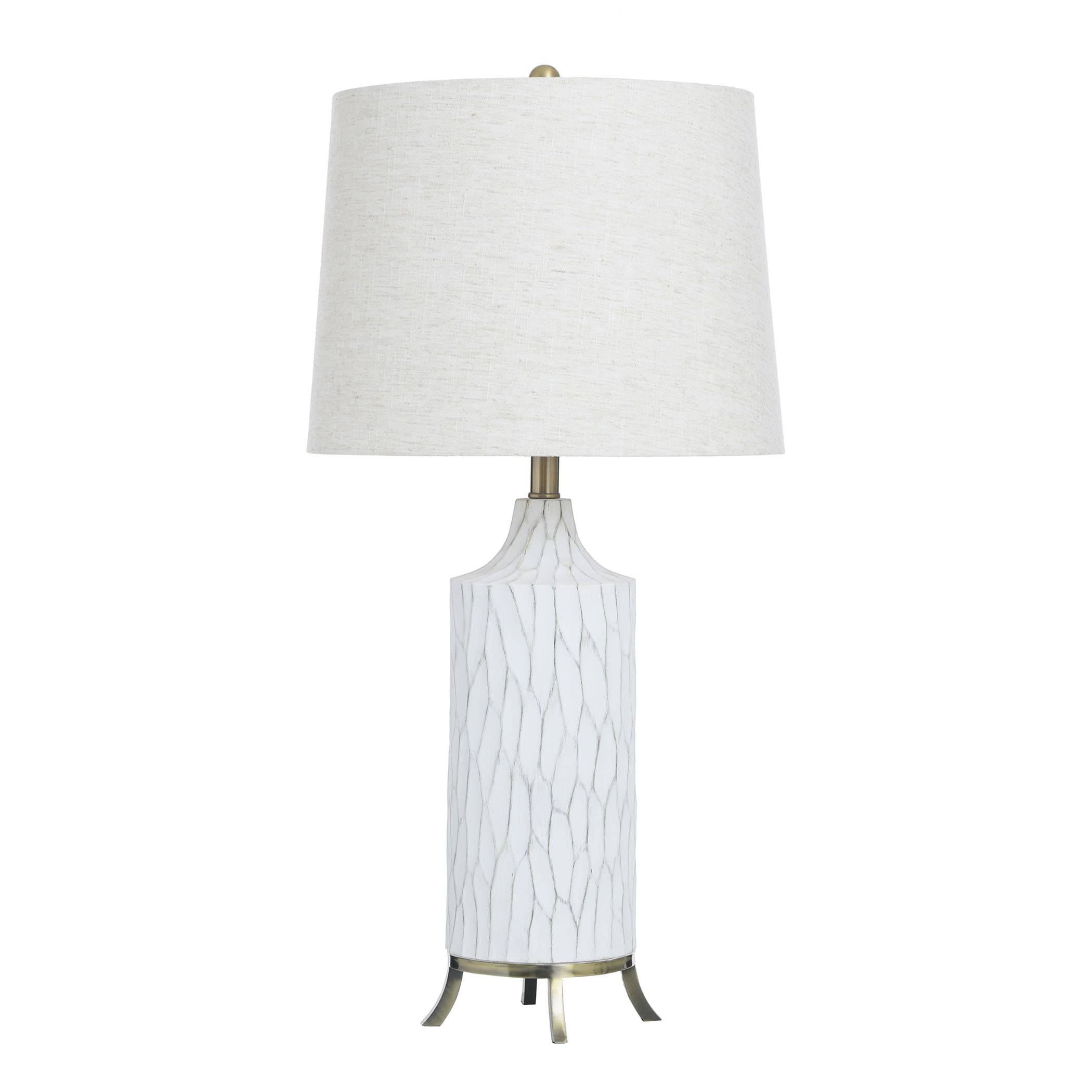 Waylon White Table Lamp - Carved Polyresin Body - Bronze Accents - Oatmeal Shade