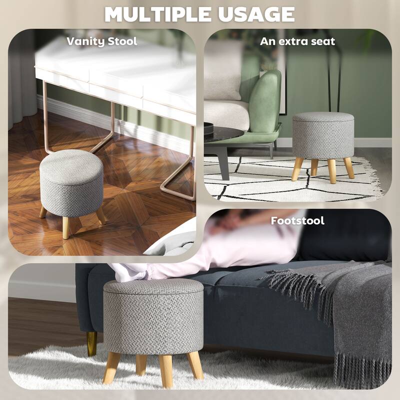 Light Grey Storage Ottoman Footrest with Removable Lid and Hidden Compartment for Bedroom or Living Room