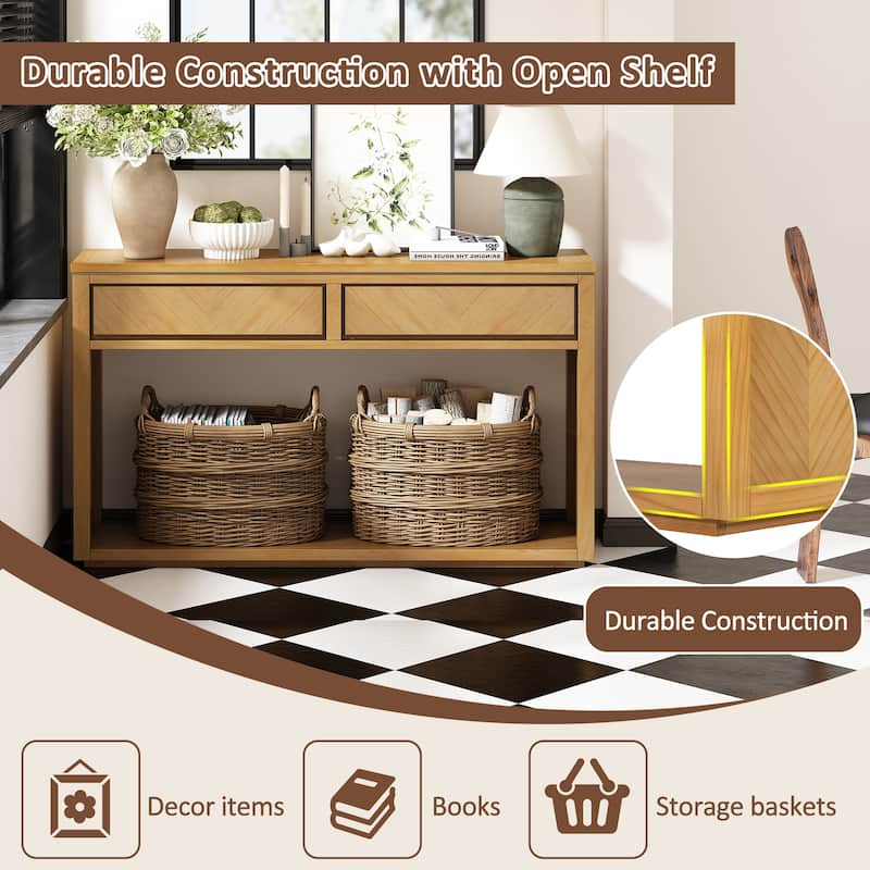 55" Console Table, Rustic Wooden Entryway Table with Storage Drawers