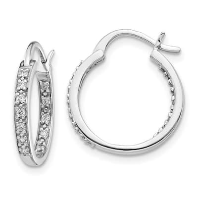Curata 14k White Gold Diamond In Out Hoop Earrings - 15x15mm Wide 2mm Thick