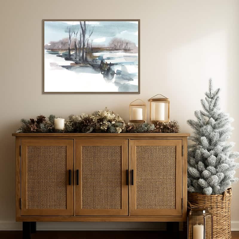 Winter Stream Watercolor II by Ethan Harper Framed Canvas Wall Art Print - Sylvie Dark Gold
