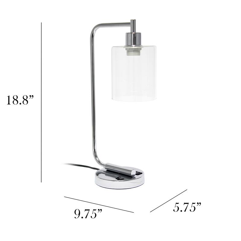 Simple Designs 18.8" Iron Lantern Desk Table Lamp with USB Port, Antique Brass, With LED Bulb