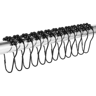 12 Piece Set - Matte Black Heavy Duty Shower Curtain Hooks Rings Rustproof Metal - Matte Black